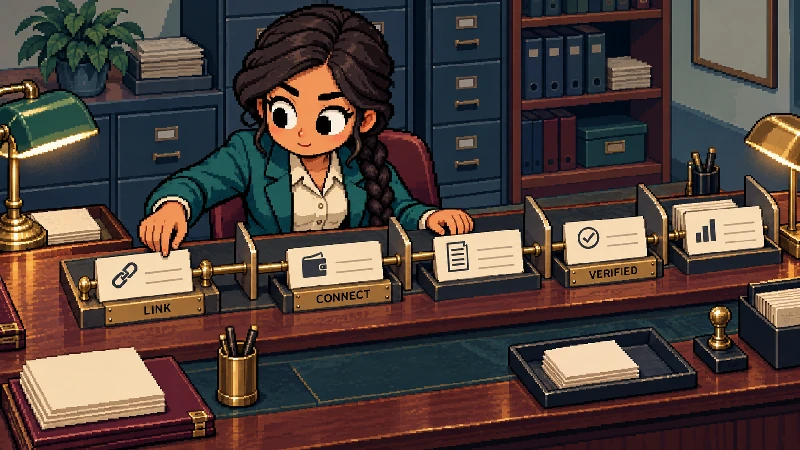 Editorial pixel-art cover: One-person 1990s partner-records desk.