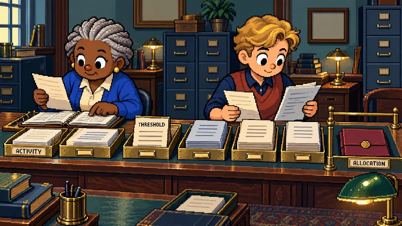 Editorial pixel-art cover: Two-person 1990s allocation office.