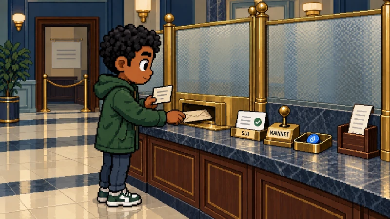 Editorial pixel-art cover: Exactly one man at a 1990s bank-to-wallet transfer counter.