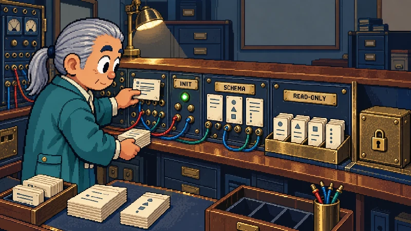 Editorial pixel-art cover: One-person 1990s communications room.